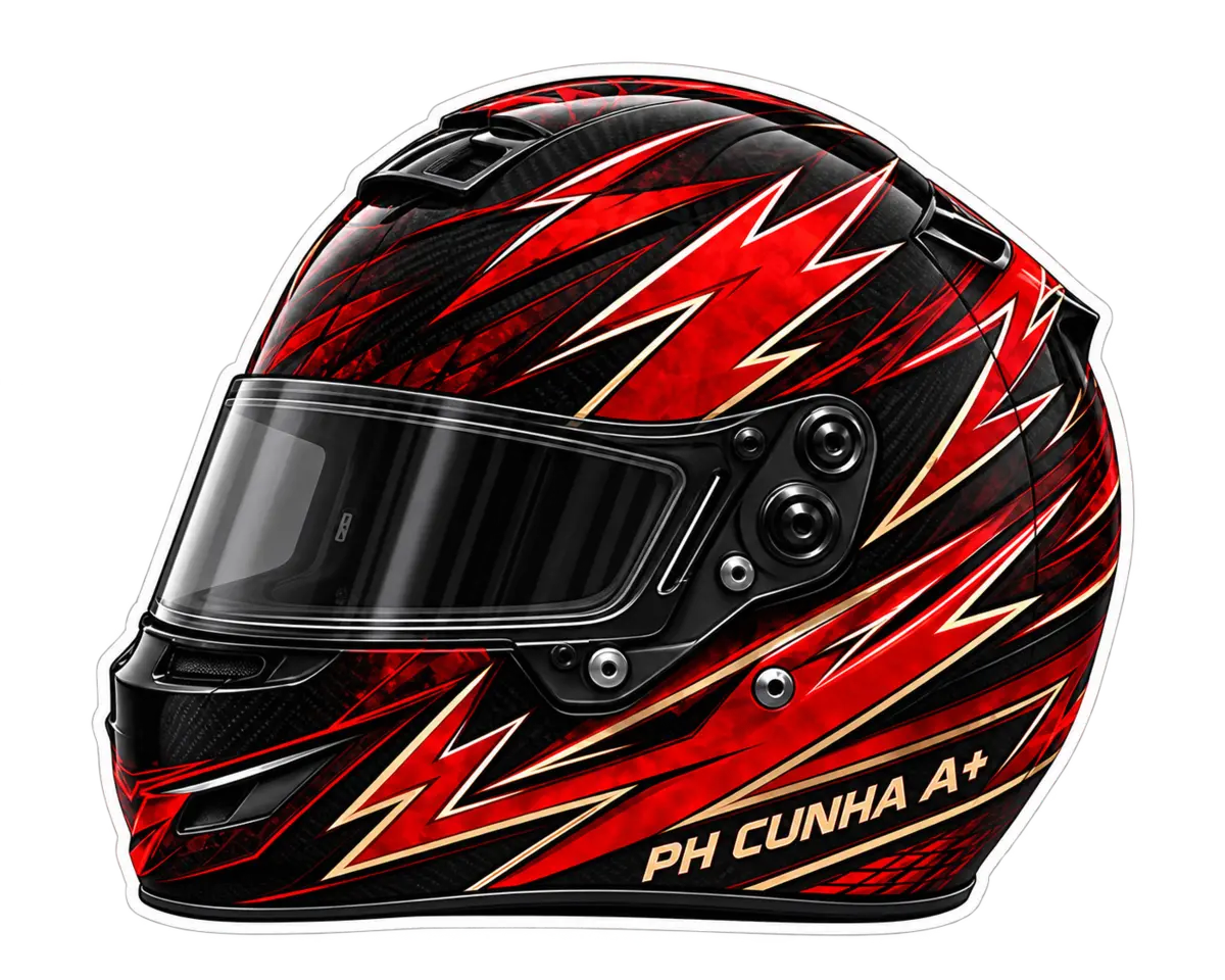 Capacete PH Cunha com grafismos vermelhos e raios